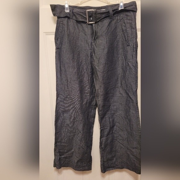 Calvin Klein Linen Cotton Blend Wide Leg Pants Metal Buckle Size 6 - Picture 1 of 3